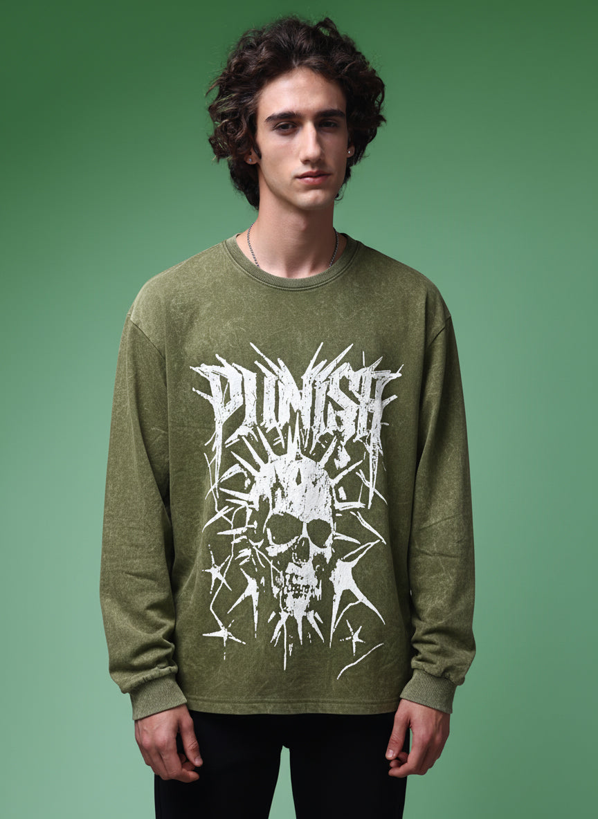 Men's Acidwashed Full Sleeves Streetwear T-shirt