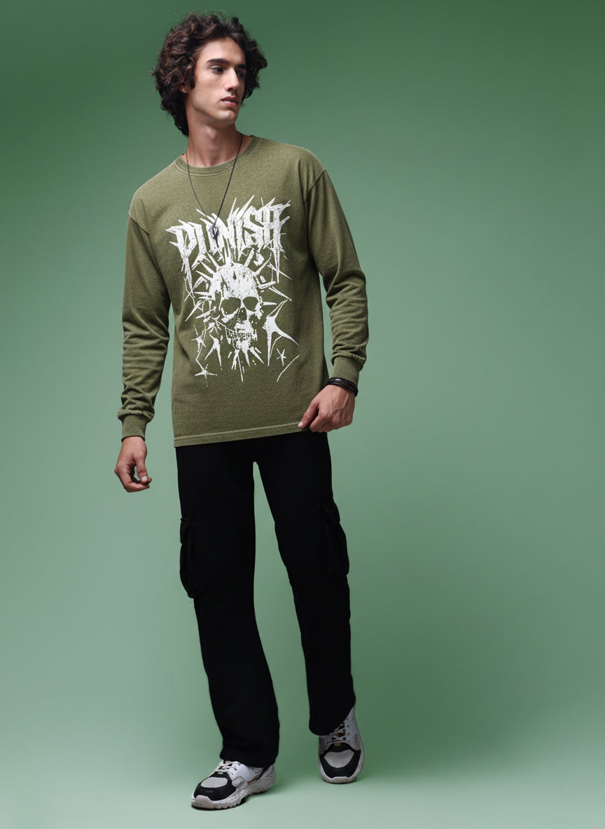 Men's Acidwashed Full Sleeves Streetwear T-shirt