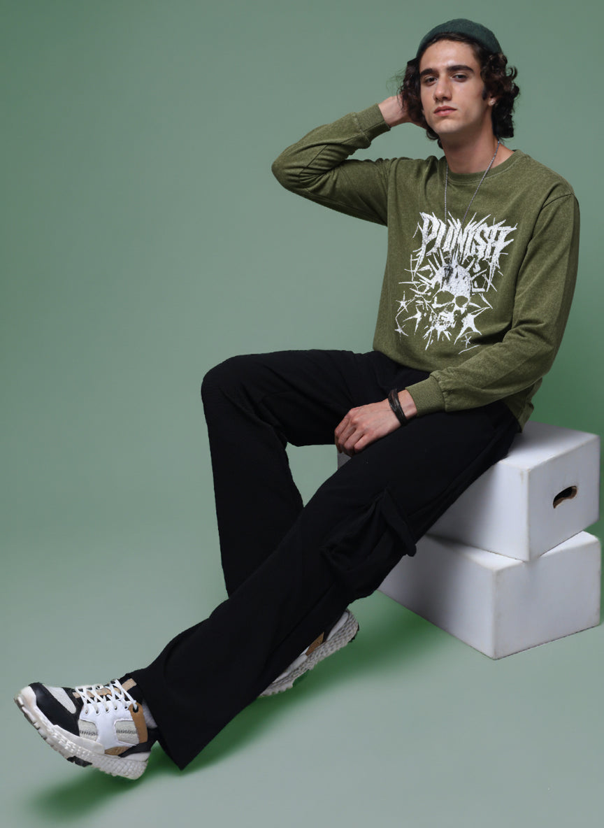 Men's Acidwashed Full Sleeves Streetwear T-shirt