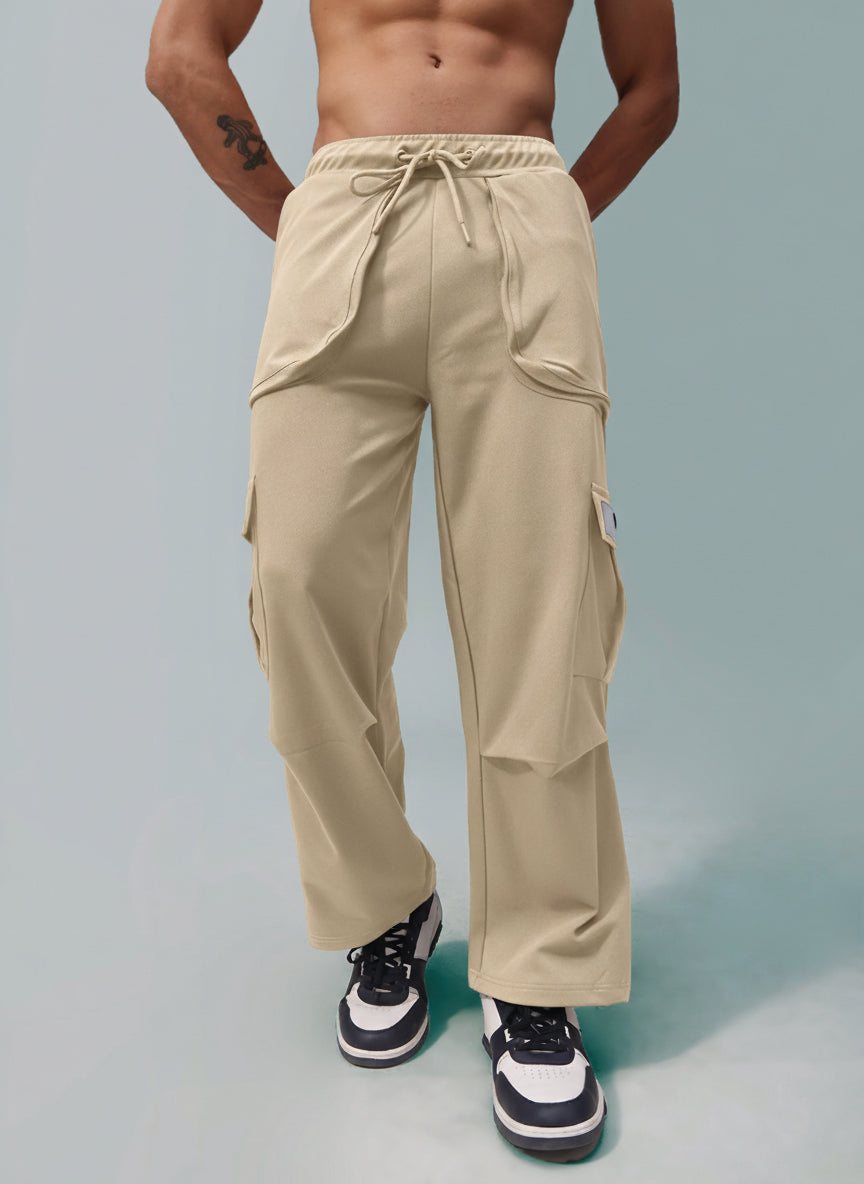 Mens Loose Fit Beige Trackpant