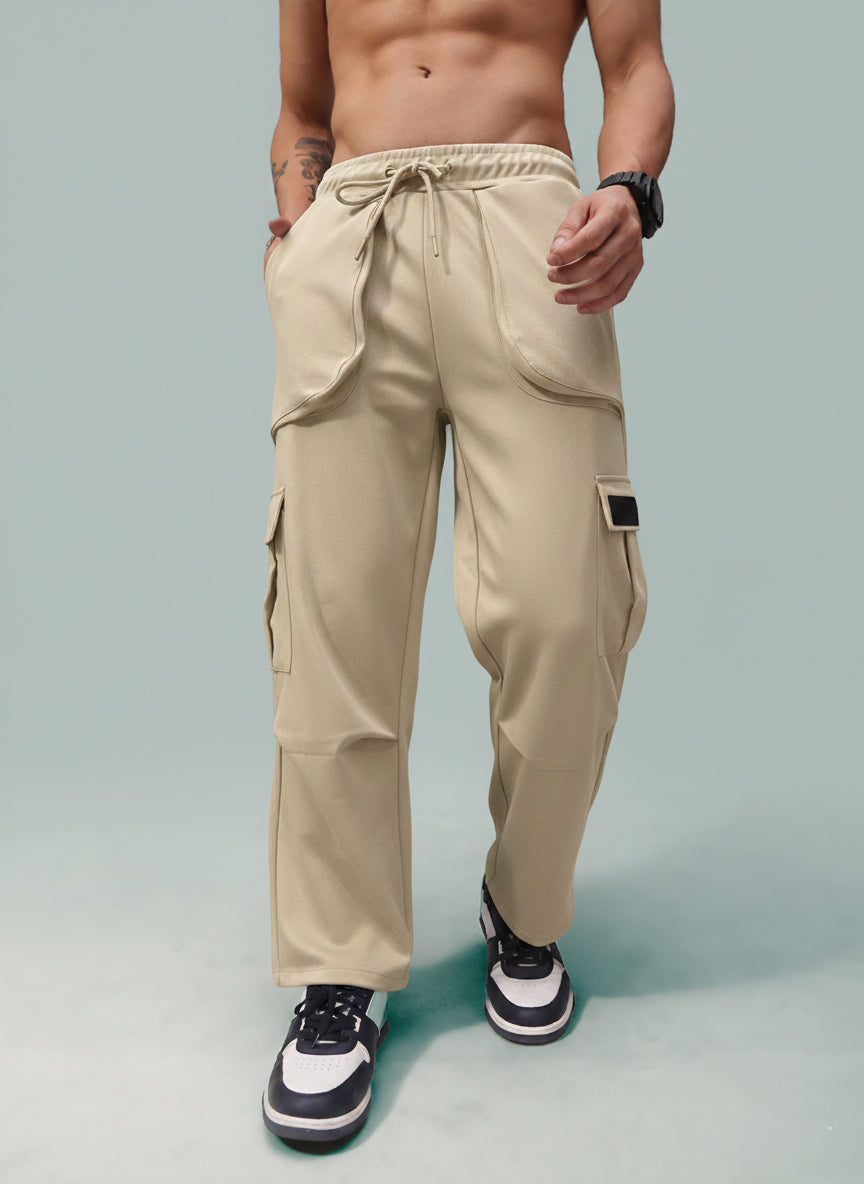 Mens Loose Fit Beige Trackpant