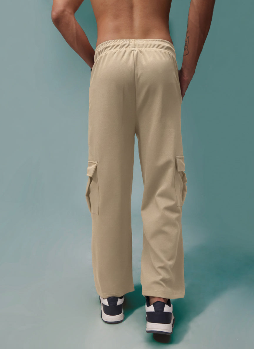 Mens Loose Fit Beige Trackpant