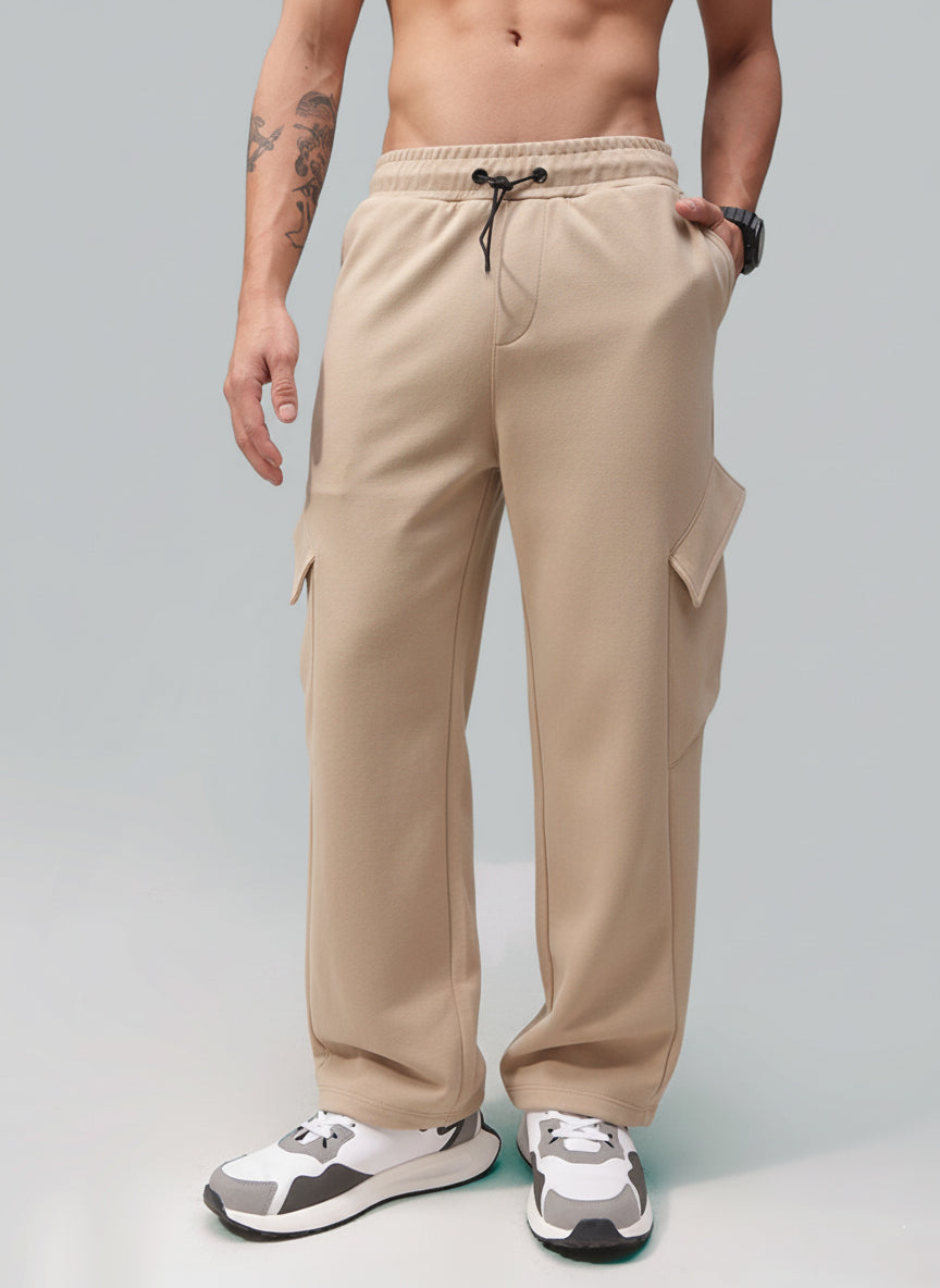 Mens Loose Fit Beige Trackpant